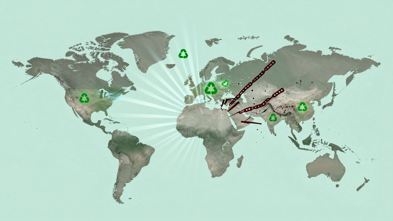 A global map showing Canada's plastic ban inspiring environmental change worldwide.