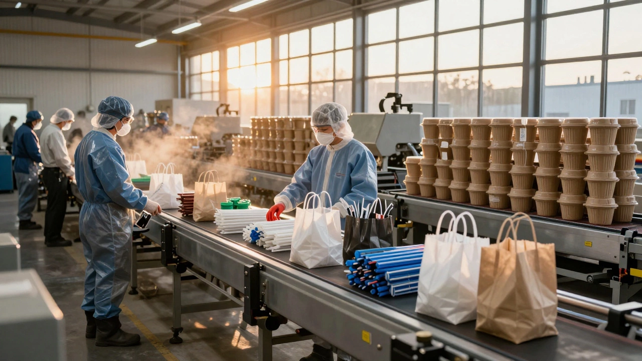 A plastic factory transitioning from single-use plastics to compostable containers.