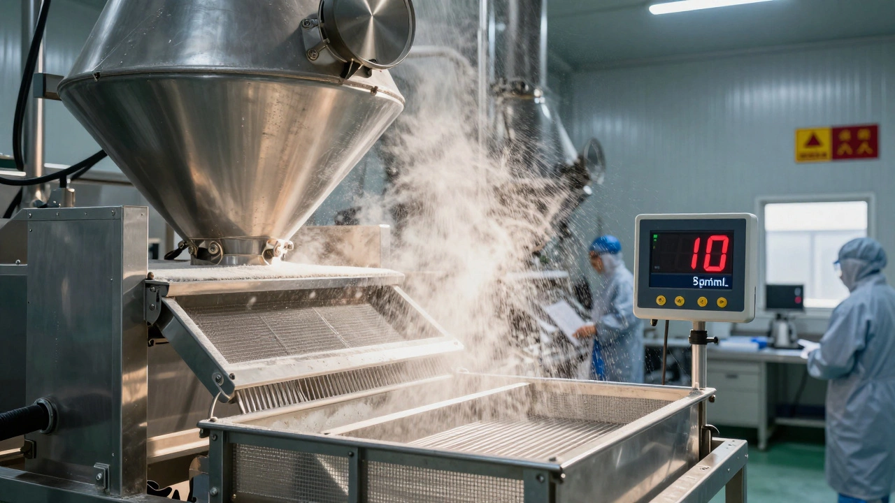 Cleanroom food processing line with air classifiers and particle counter display