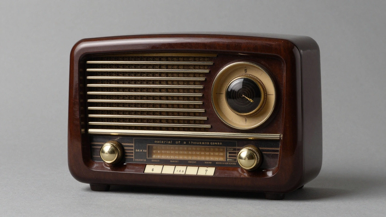 A glossy dark brown Art Deco Bakelite radio from the 1920s