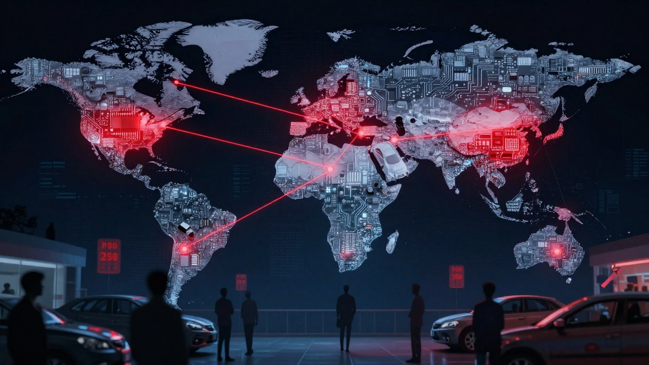 Conceptual art illustrating India's auto supply chain dependencies and rising consumer costs