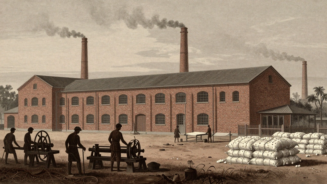 Historical illustration of the 1795 Dongri Factory in Mumbai