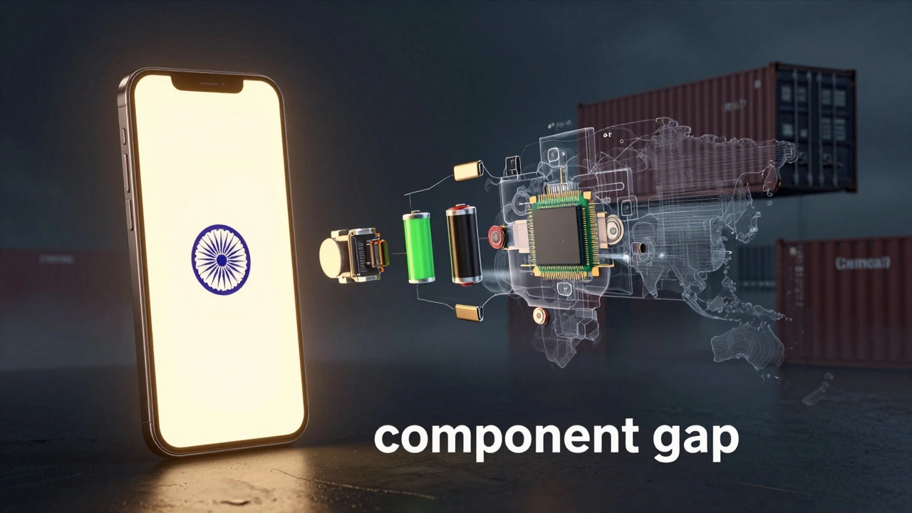 Illustration showing Indian phone assembly vs imported electronic components