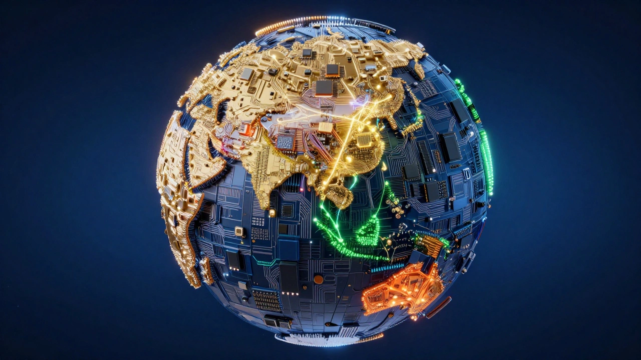 Stylized globe made of circuits showing global electronics collaboration