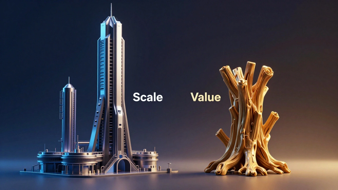 Abstract 3D art contrasting scale and value in pharma business models