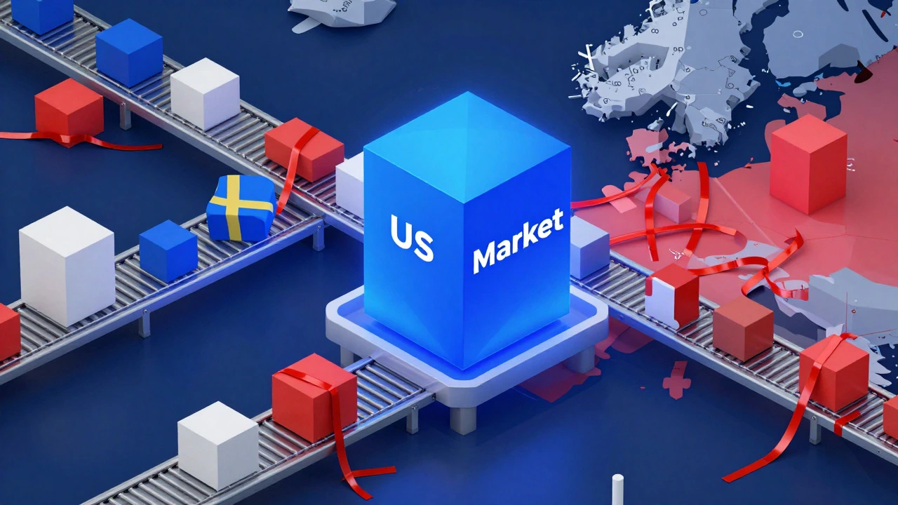 Abstract graphic showing unified US market vs fragmented European markets