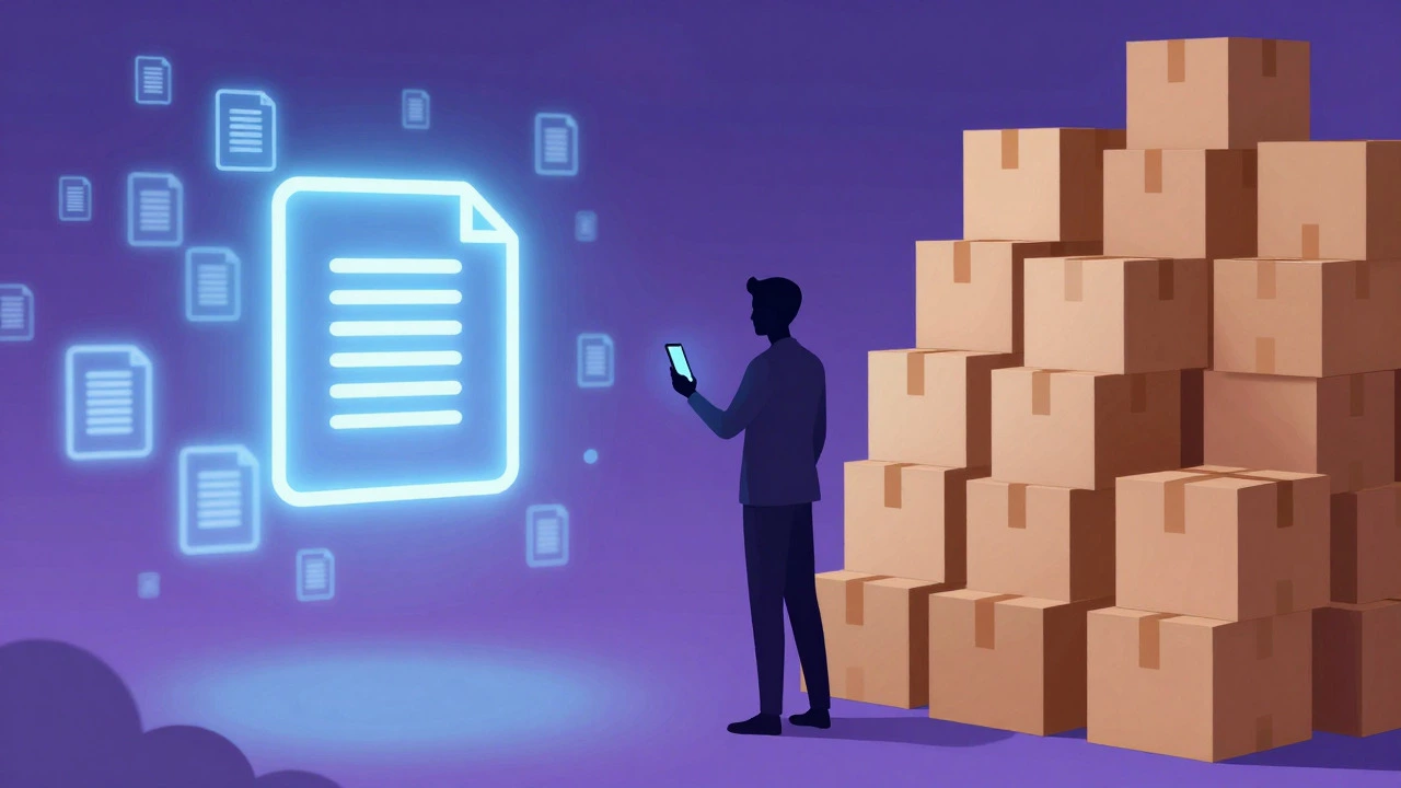 Abstract visualization comparing scalable digital products to limited physical inventory.