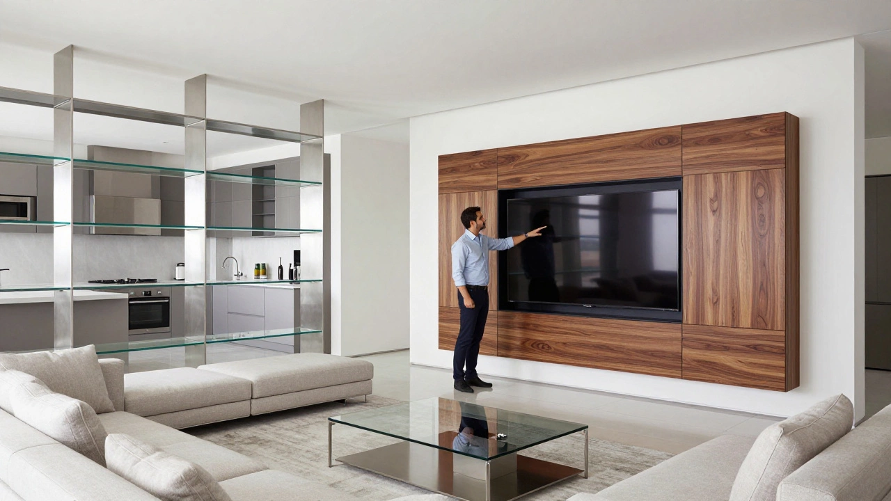 Luxury contemporary living room in Mumbai featuring modular and mixed-material furniture