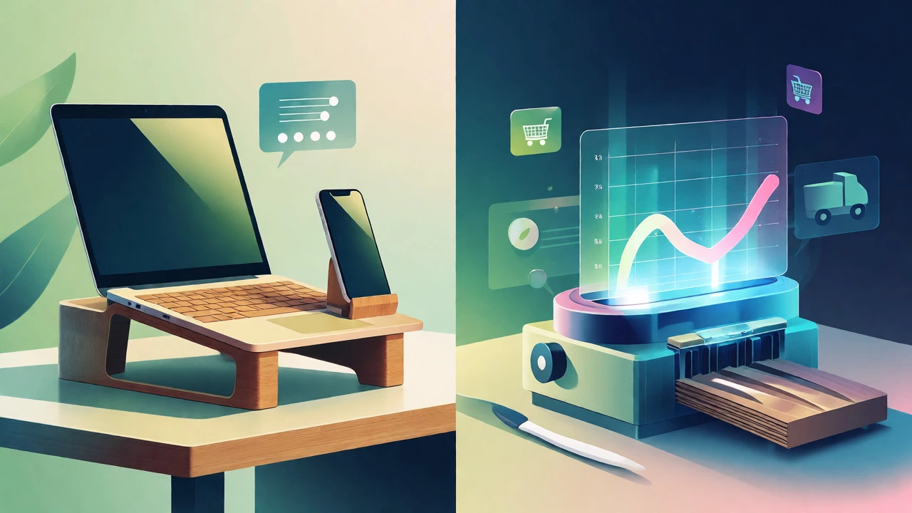 Conceptual illustration of bamboo products and eco-packaging machinery